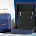 thumbnail image 5 of Gem Stone King 4.05 Cttw 925 Silver and 10K Yellow Gold Blue Created Sapphire and White Lab Grown Diamond Dangle Earrings for Women | Gemstone September Birthstone | Pear Shape 8X6MM, 5 of 6
