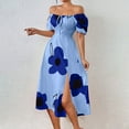 thumbnail image 2 of EINCcm Women's Flower Print Puff Short Sleeve Square Neck A Line Maxi Dress Tie Front Slit Milkmaid Dress, 2 of 8