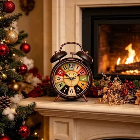 TechToyHub Vintage Metal Alarm Clock Silent Non Ticking Retro Desk Clock with Loud Alarm for Bedroom office Home Decor Antique Style Table Clock 6.9x4.9x2.2 in