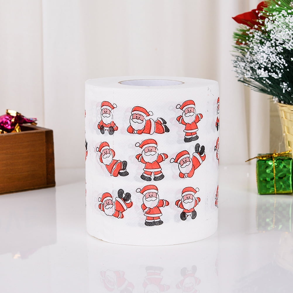 OUNONA Assorted Color Christmas Pattern Toilet Paper Rolls Soft Printed Tissue for Home Holiday Table Decoration