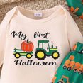 thumbnail image 6 of TOWED22 My First Halloween Baby Boys Girls Outfit Long Sleeve Pumpkin Romper Suspender Pants Set with Hat Newborn Boys Girls Fall Clothes,0-3 M, 6 of 6