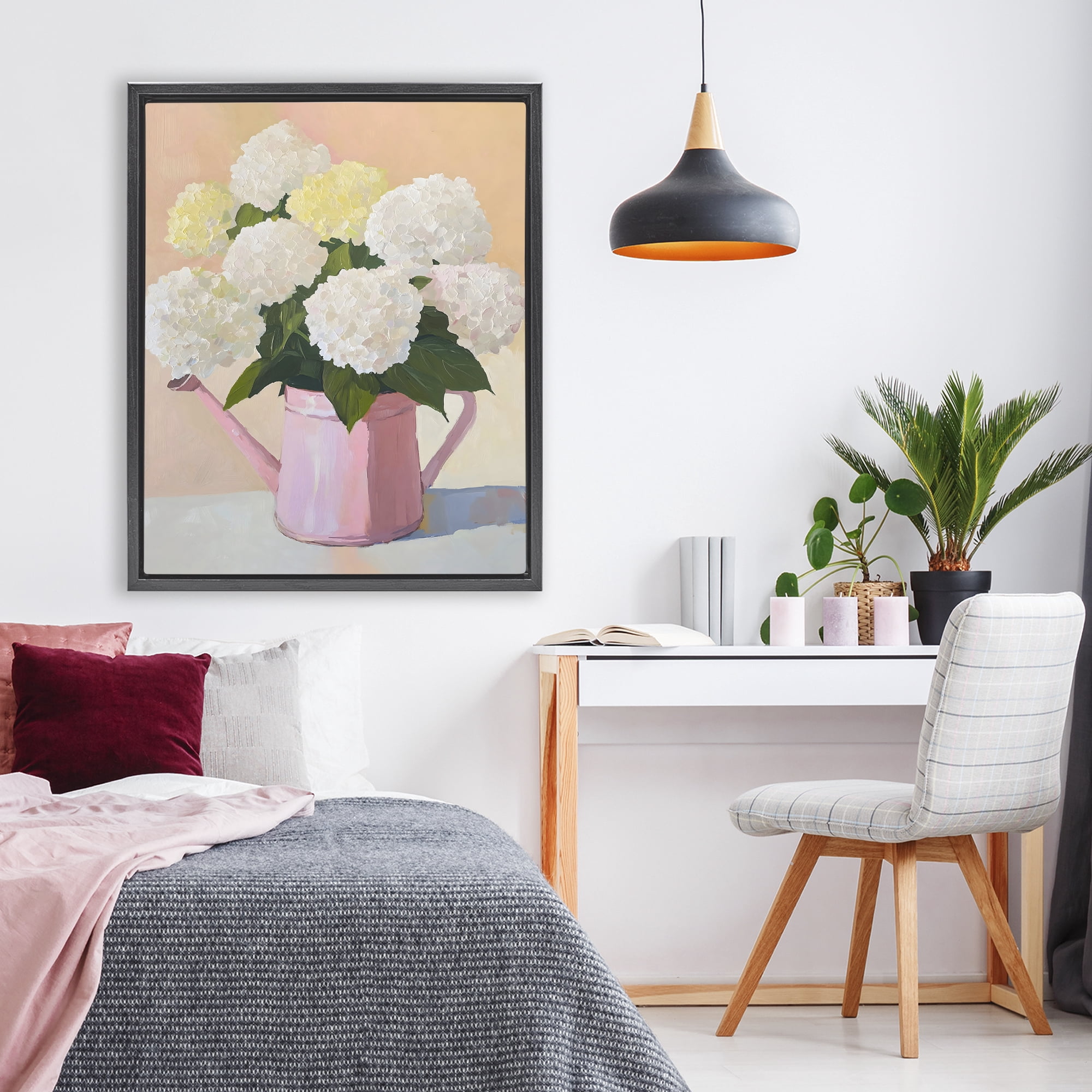 Stupell Industries Hydrangeas in Watering Can Black Framed Floater Canvas Wall Art, design by The Prints Vibe