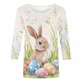 thumbnail image 5 of Easter T-Shirts for Women Bunny Eggs Graphic Tees 3/4 Length Sleeve Womens Tops Round Neck Casual Blouses Spring Outfits, 5 of 5