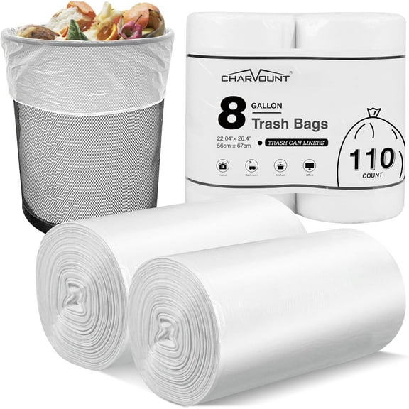 8 Gallon Trash Bags, 110 Count Medium Garbage Bags Trash Can Liners for Bathroom Kitchen Office, Clear, Unscented