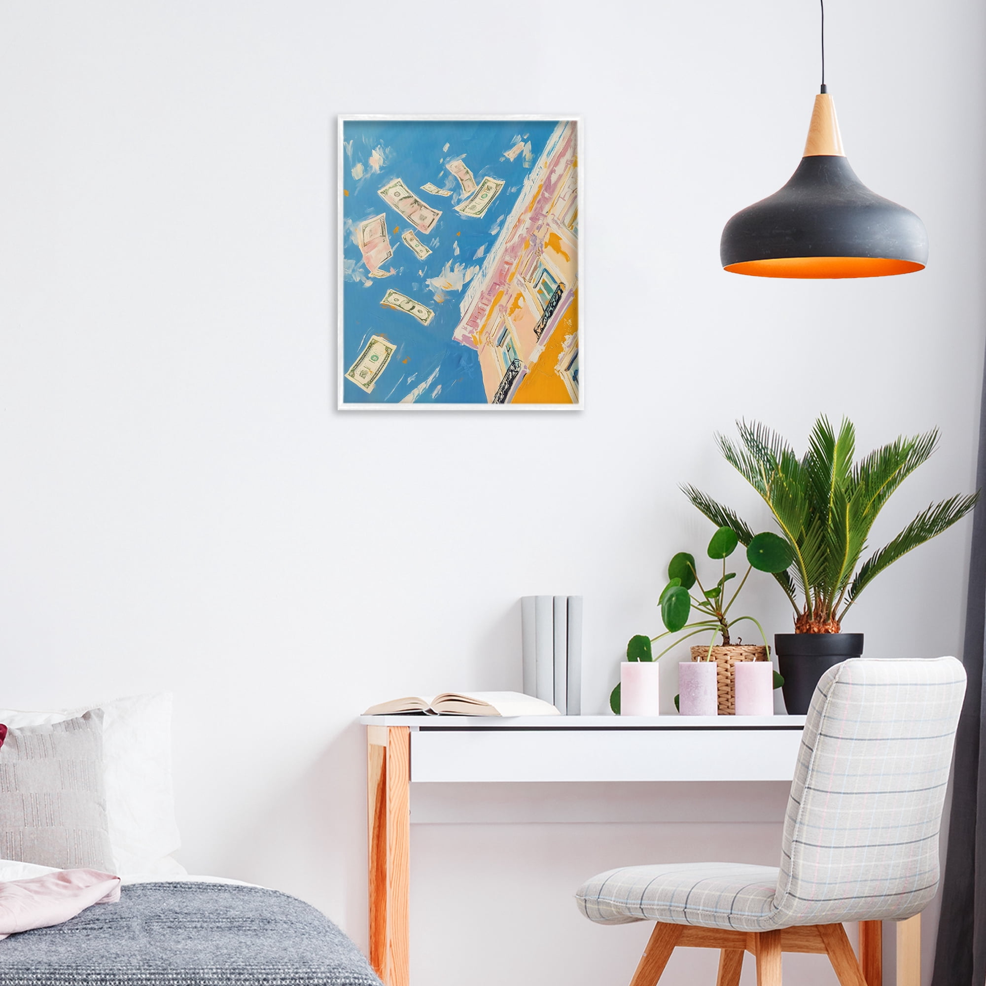 Stupell Industries Money Rain Drifting Past Windows White Framed Giclee Art, design by The Prints Vibe