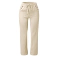 thumbnail image 5 of Linen Pants Women Summer,Petite Wide Leg Cotton Linen Pants with Pockets Comfy Casual Loose Lounge Trousers Beige S, 5 of 5