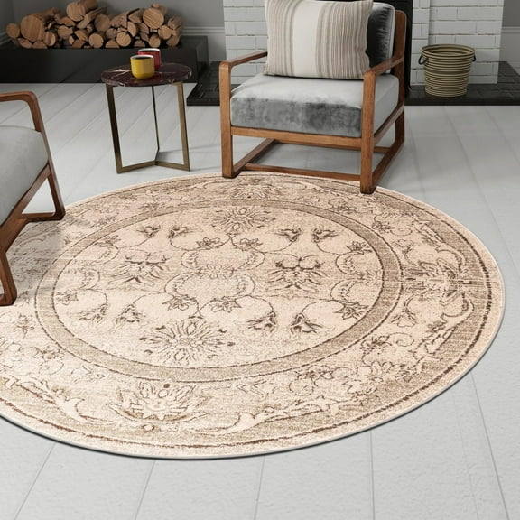 Unique Loom La Jolla Collection Area Rug - Botanica (7' 10" Round Ivory/Beige)