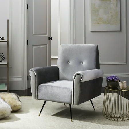 SAFAVIEH Mira Retro Mid Century Accent Chair Light Grey Velvet