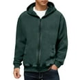 thumbnail image 4 of WTOBBY Men's Vintage Zipper Hooded Jacket, Long Sleeve Solid Color Pullover, Retro Washed Style Streetwear Coat with Stand Collar and Pockets,Dark Green 3XL, 4 of 4