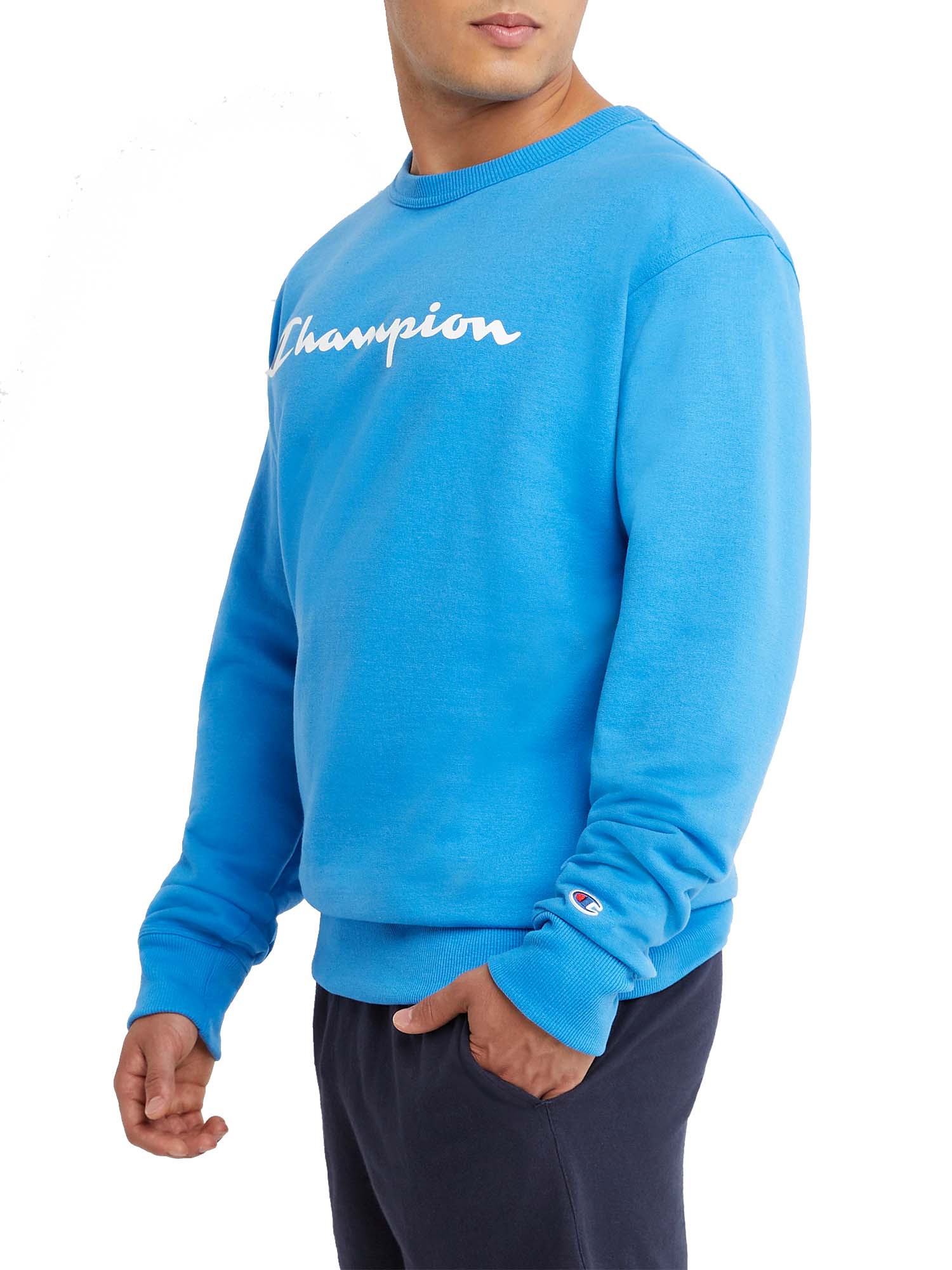 Champion Men's Powerblend Fleece Crew - Blue - Sweats
