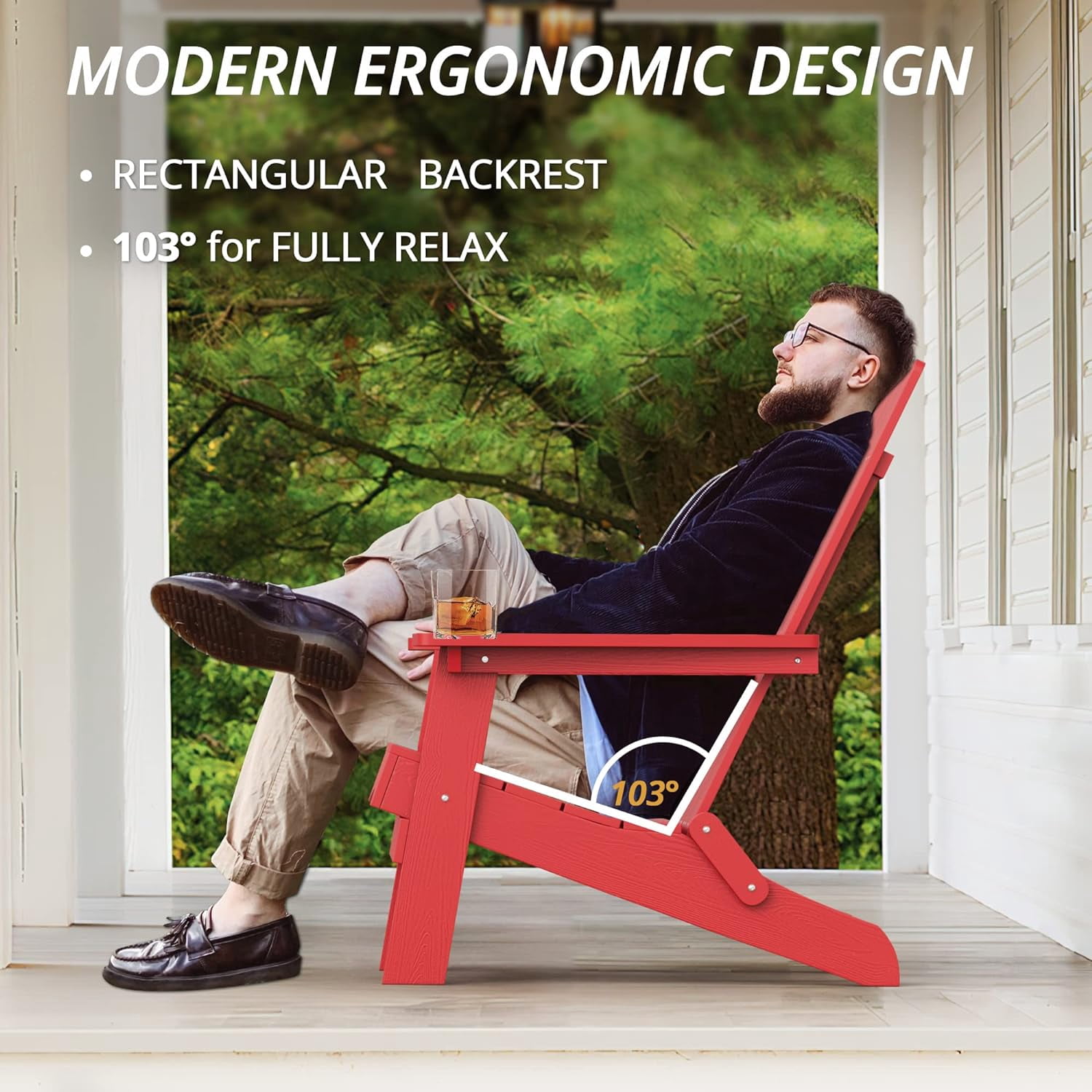 Dycanpo Folding Adirondack Chairs Set of 8, Hdps Poly Modern Outdoor Chair Weather Resistant, Red
