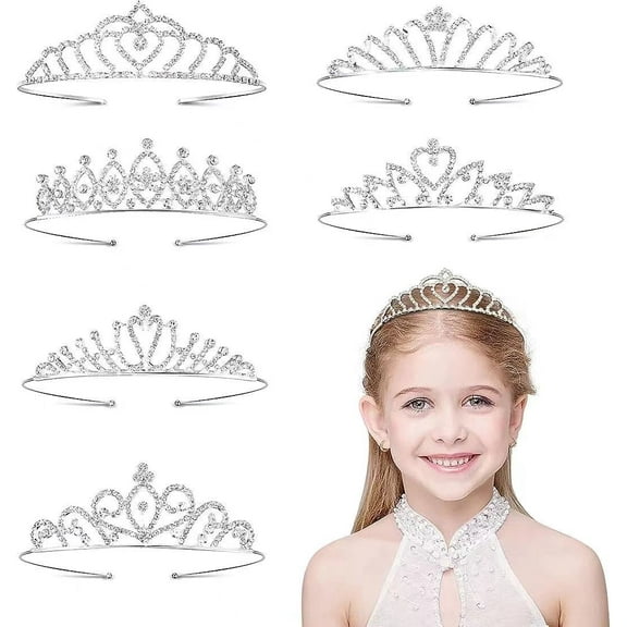 6 Pack Silver Dazzling Rhinestone Crown Headbands for Kids Girls Teens Women Brides, Wedding Birthday Party Prom Princess Crystal Tiaras