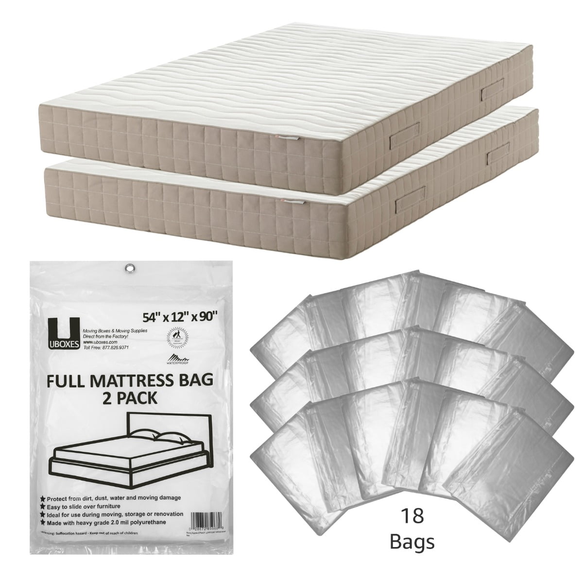 uBoxes 18 Full Mattress Covers 54x12x90" Poly Bags Protective Moving