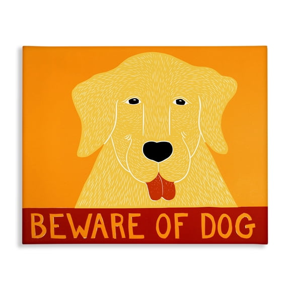 Beware Of Dog Yellow & Red Canvas Wall Art, design by Stephen Huneck