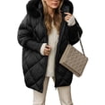 thumbnail image 2 of Jackets for Women Fleece Lined Winter Coats Hooded Down Coat with Zip Pockets for Cold Weather Protection, Daily Commute, and Christmas Outings,Black,L, 2 of 6