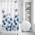 thumbnail image 2 of No Hook Shower Curtain, Navy Blue Floral Shower Curtains for Bathroom with See Through Top Window, Spring Flowers Butterflies Wooden Waterproof & Washable Bath Curtain Stand Up Stall 36"x72", 2 of 9