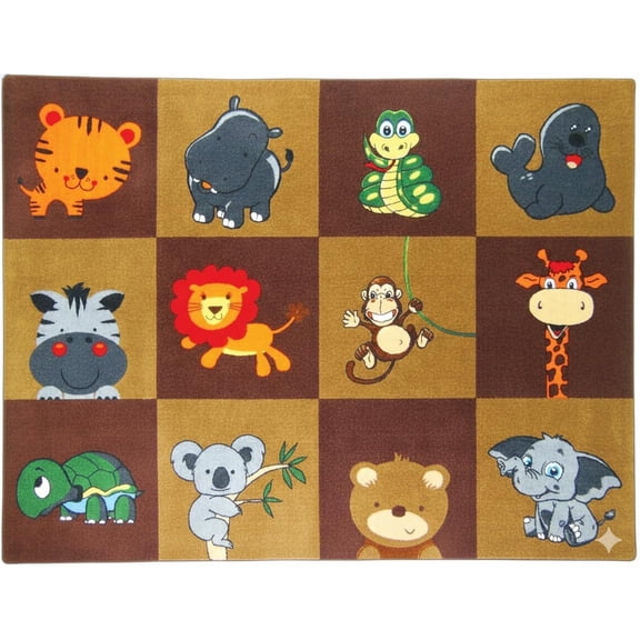 SAFECASTLE My Zoo Baby Earth Tone Kids Area Rug, 6'6" x 8'4", Animal Design Playroom & Nursery Floor Mat, Educational Carpet for Classrooms, Toddlers and Children, Daycare, Homeschool & Playroom
