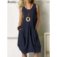 thumbnail image 4 of Women Casual Scoop Neck Sleeveless Ruffled Mini Dress Solid Beach Sundress Oversized Loose Summer, 4 of 7