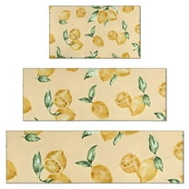 Yellow Lemon Fruit Leaves LightYellow Pattern Kitchen Rugs Sets Of 3,Kitchen Runner Rugs Non Skid Washable,Decorative Kitchen Floor Mats for Kitchen,Sink,Laundry,17"x30"  17"x47"   17"x59"