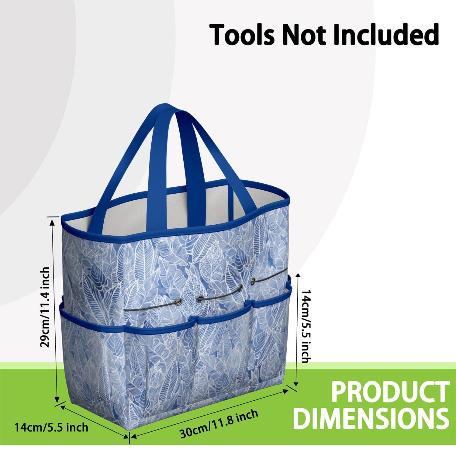 Bright Flowers Garden Tools Bag, Water-proof Oxford Garden Tote Home Organizer Gardening Tool Bag Kit Holder with 8 Pockets for Indoor and Outdoor Gardening(Tools Not Included)
