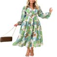 thumbnail image 1 of PENGXIANG Femmes Boho Floral Midi Robe Puff Sleeve V Cou Smocked Robes Longues Flowy Couches Robes d'Été, 1 of 9