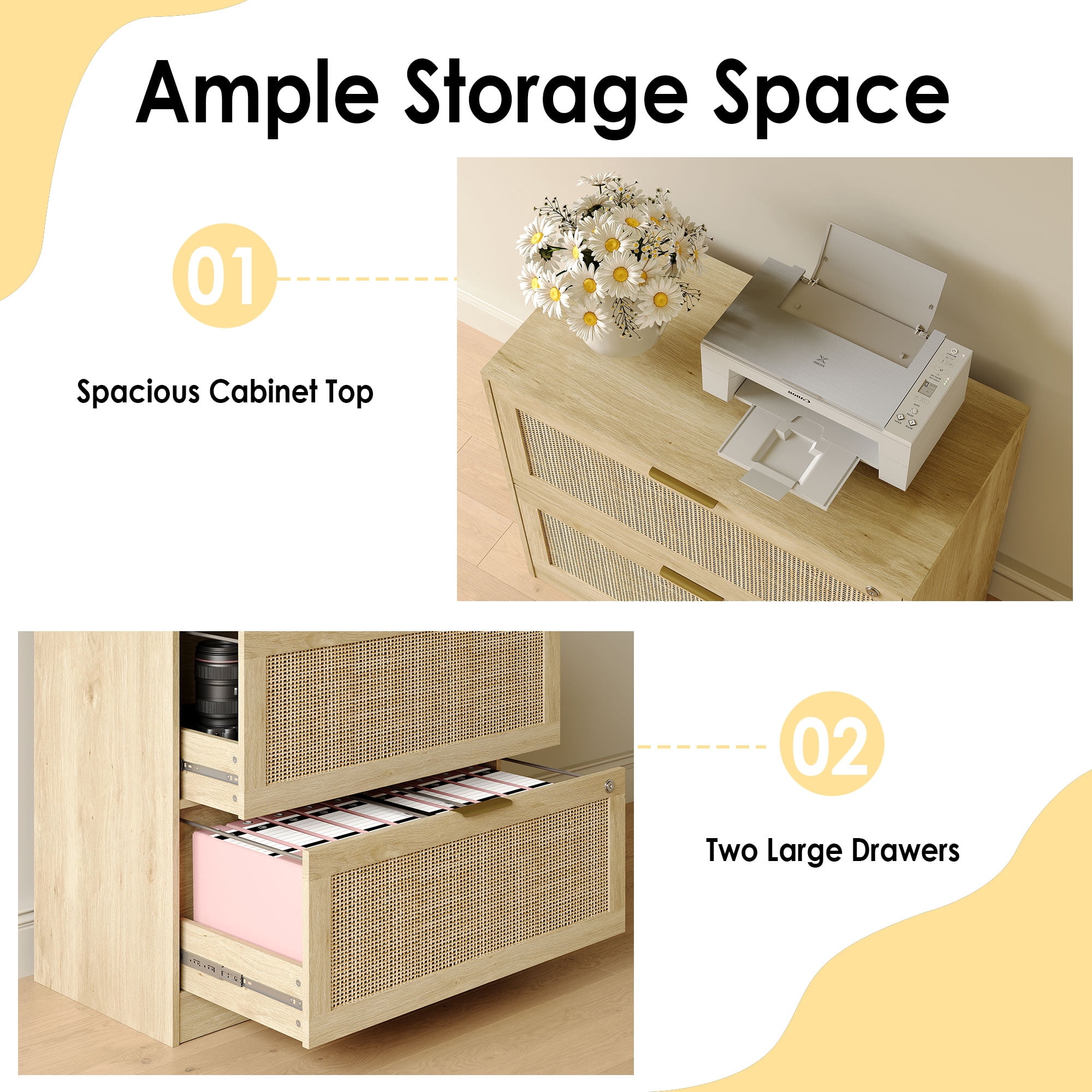 Coewske 2-Drawer File Cabinet Lateral Filing Cabinet Printer Stand w/ Lock Home Office Nature