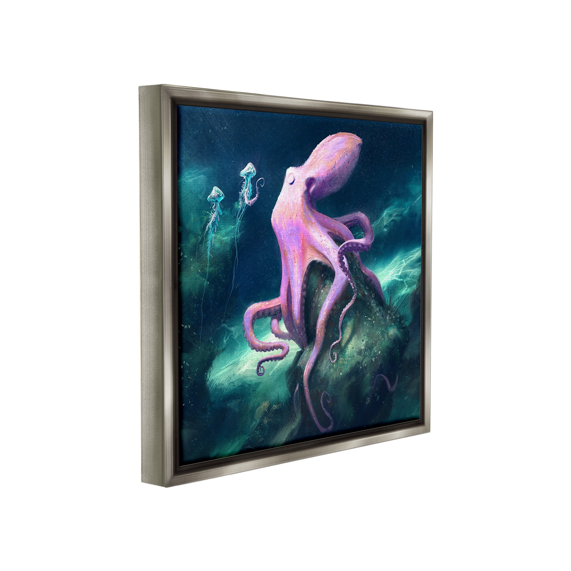 Stupell Industries Octopus & Jellyfish Friends Animals & Insects Painting Gray Floater Framed Canvas Art Print Wall Art, 25 x 25