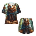 thumbnail image 4 of Lsque Maple Meditating Bear Women's Short-Sleeved Pajama Set - 2 Piece Soft and Lightweight Sleepwear Set-Small, 4 of 9