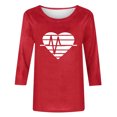thumbnail image 4 of Wowcloth Ladies' Hearted-Printed Round Neck Three Quarter Sleeve 3/4 Sleeve T-shirt Loose, 4 of 4
