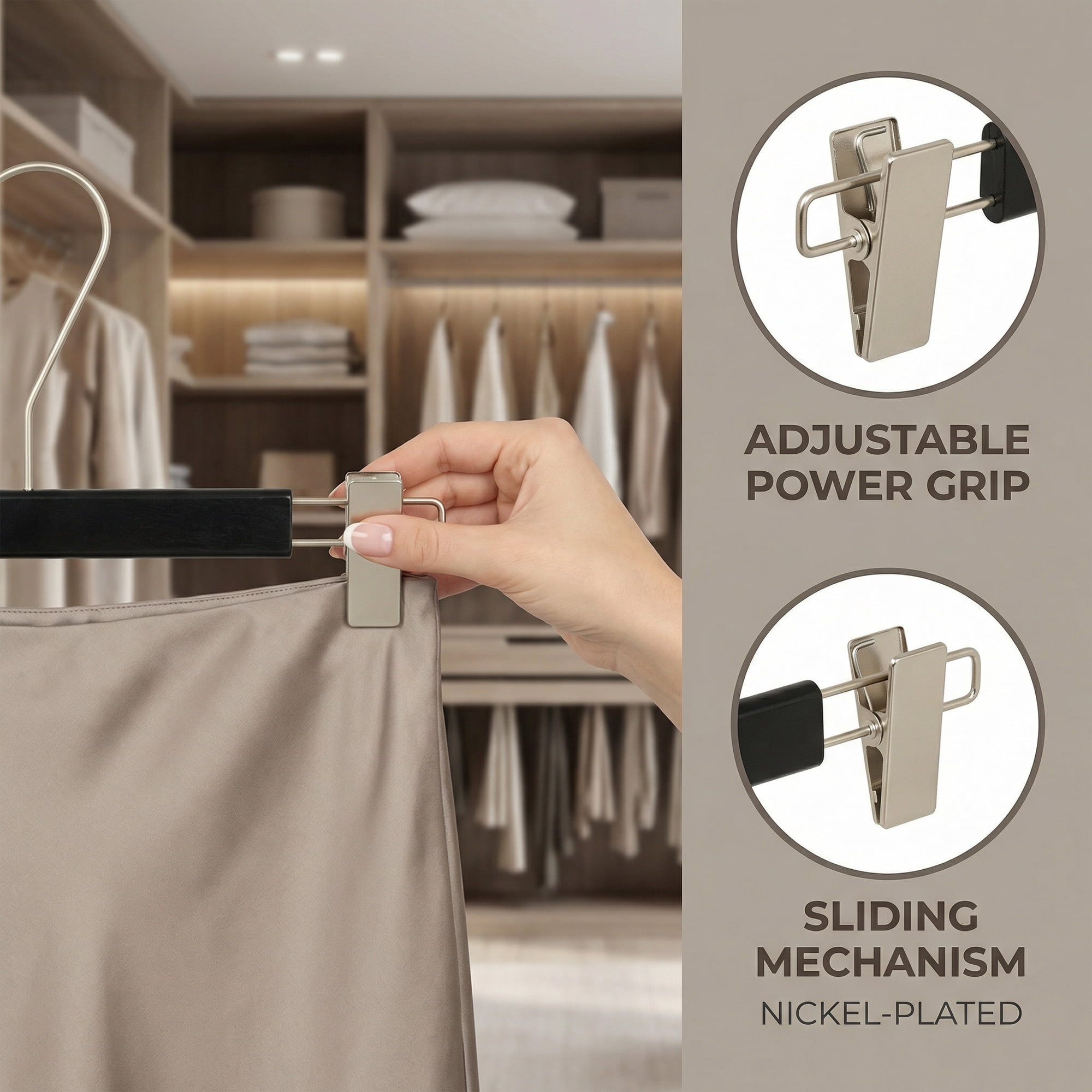 Unique Bargains 2Pcs Wood Nonslip Durable Hangers With Pinch Clips Black 12.6inch