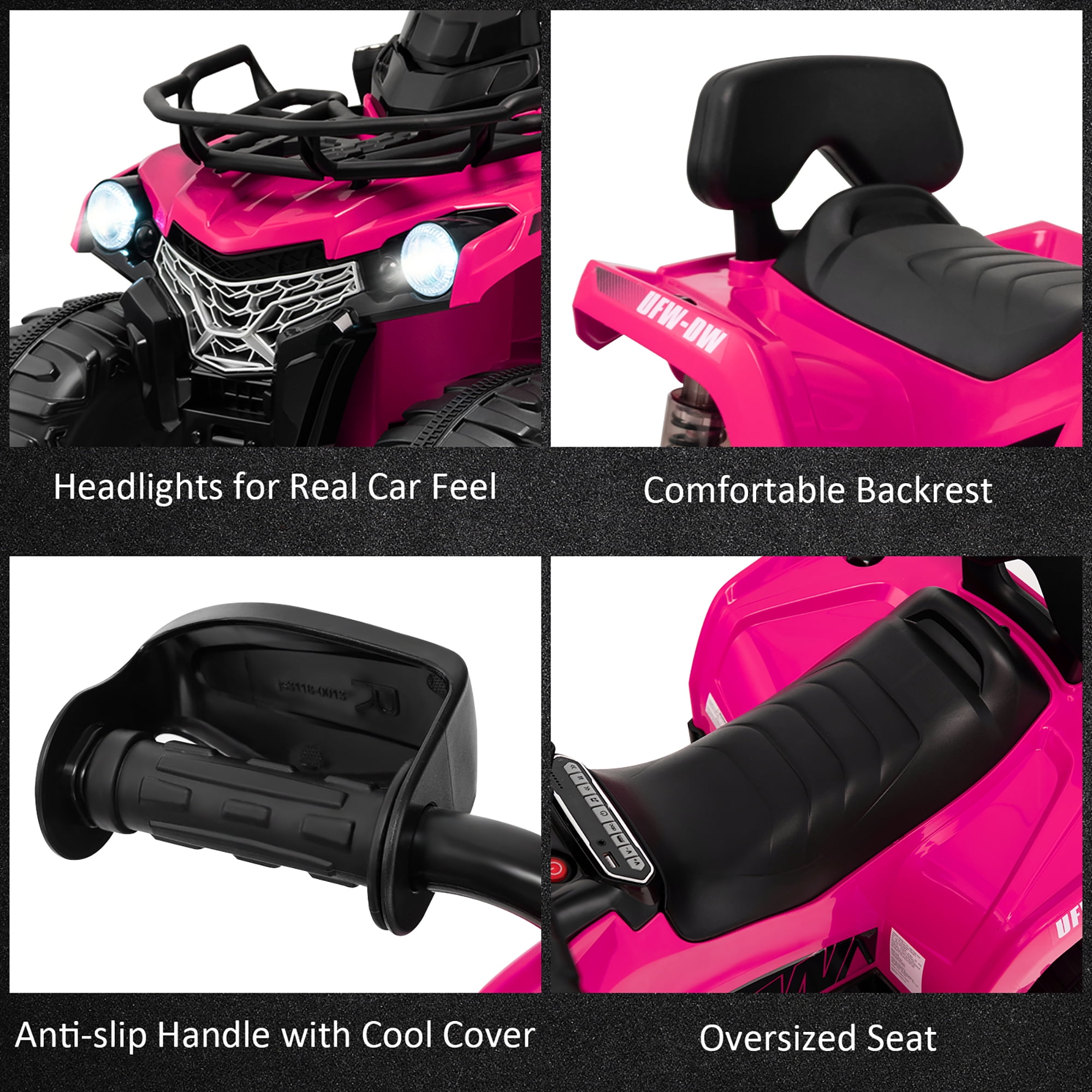 Costway 12V Kids Ride On ATV Electric 4-Wheeler Quad 2 Speeds with Mp3 & Headlights Pink