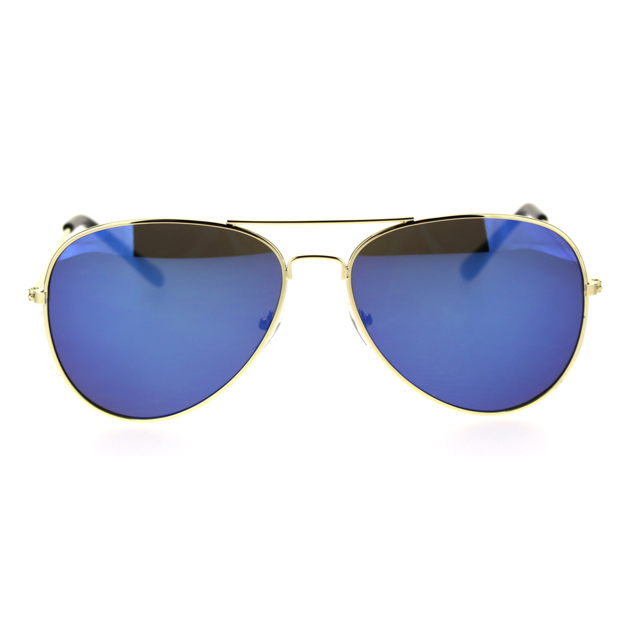 58mm Color Mirror Lens Thin Metal Rim Officer Cop Sunglasses Gold Blue ...