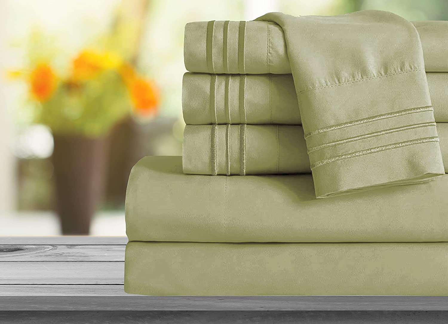 Mocassi 1800 Series Sheet Set 6 Pieces Deep PocketSplit King Sage/Green