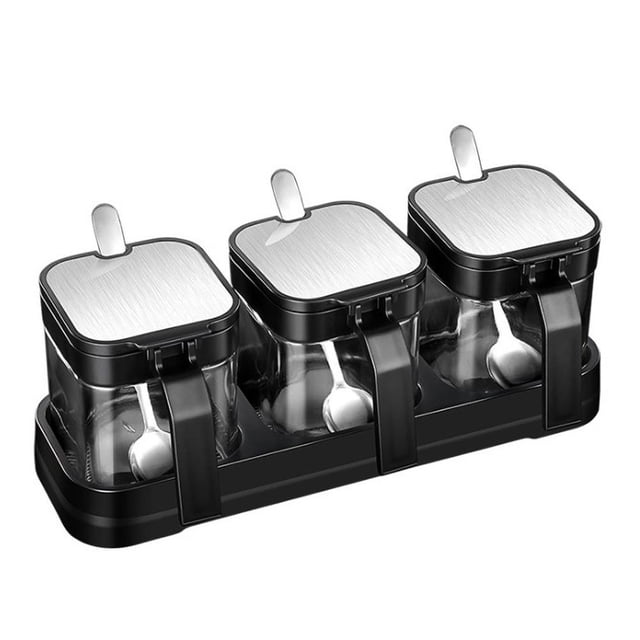Caja De Vidrio Para Condimentos Recipiente Para Condimentos De Especias Con Tapa Cuchara Y Base Ahorro De Espacio Para Utensilios De Cocina Yuarrent HA036537-00