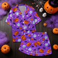 thumbnail image 5 of Halloween Pajamas Halloween Pumpkin Print Plus Size Button Pajamas for Women Set, 5 of 5