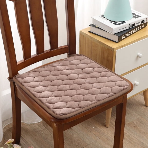 ERDOUY 4 Packs Brown Winter-Ready Seat Cushion, 18×18in Chair Pad with Secure Ties, Comfort Cushions for Office/Car/Kitchen Chairs, Style A