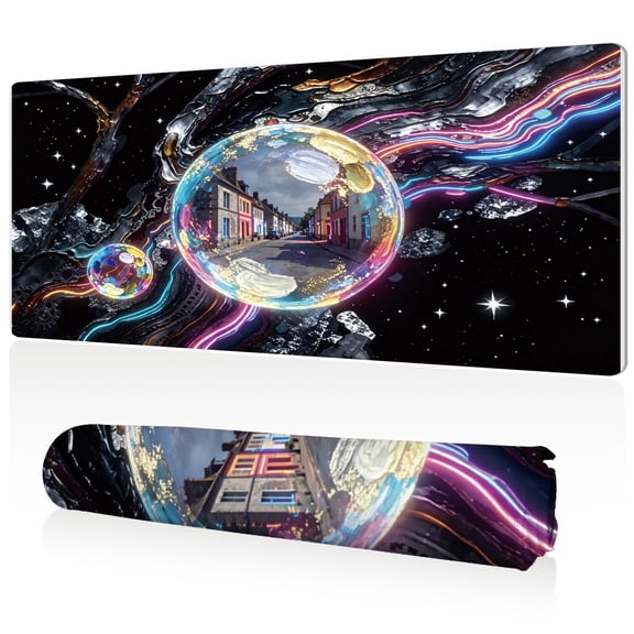 LIVEKEY XXL Mouse Pad Neon Bubble Street Galaxy 80x40cm Non Slip Durable Easy Clean Stitched Edges Full Desk Coverage for Gaming Office Use