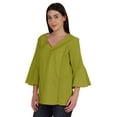 thumbnail image 4 of Moomaya Bell Sleeve Cotton Tunic For Womens V-neck Plain Summer Schiffli Top, 4 of 8