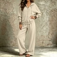 thumbnail image 4 of Szluipve Women Full Zip Hoodie 2 Piece Outfits Drawstring Long Sleeve Zip‑Up Hooded Jacket and Elastic Waist Wide Leg Pants Casual Tracksuit Loungewear Set Khaki L, 4 of 7