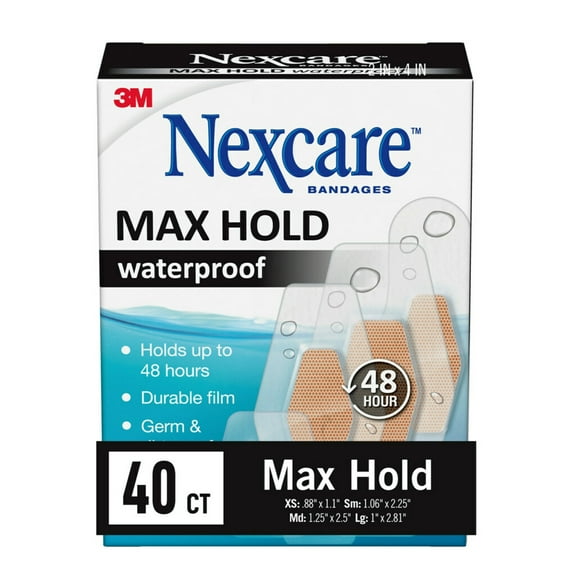 Nexcare Max Hold Waterproof Bandages, 40 Count Value Pack, Assorted