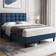 thumbnail image 5 of Yaheetech Upholstered Platform Bed with Square Tufted Headboard, Full, Navy Blue, 5 of 8