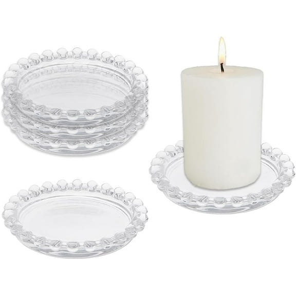 6Pcs Glass Candle Plate Glass Pillar Candle Holders Beautiful Candle Trivet Clear Transparent Coaster Holder Round Plate Candle Tray Table Centerpiece 3.74"（9.5cm） for DIY