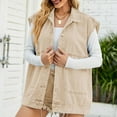 thumbnail image 4 of YDFCWXW Women's Vintage Denim Jean Vest Oversized Button Down Jean Waistcoat Gilet Khaki, L, 4 of 7