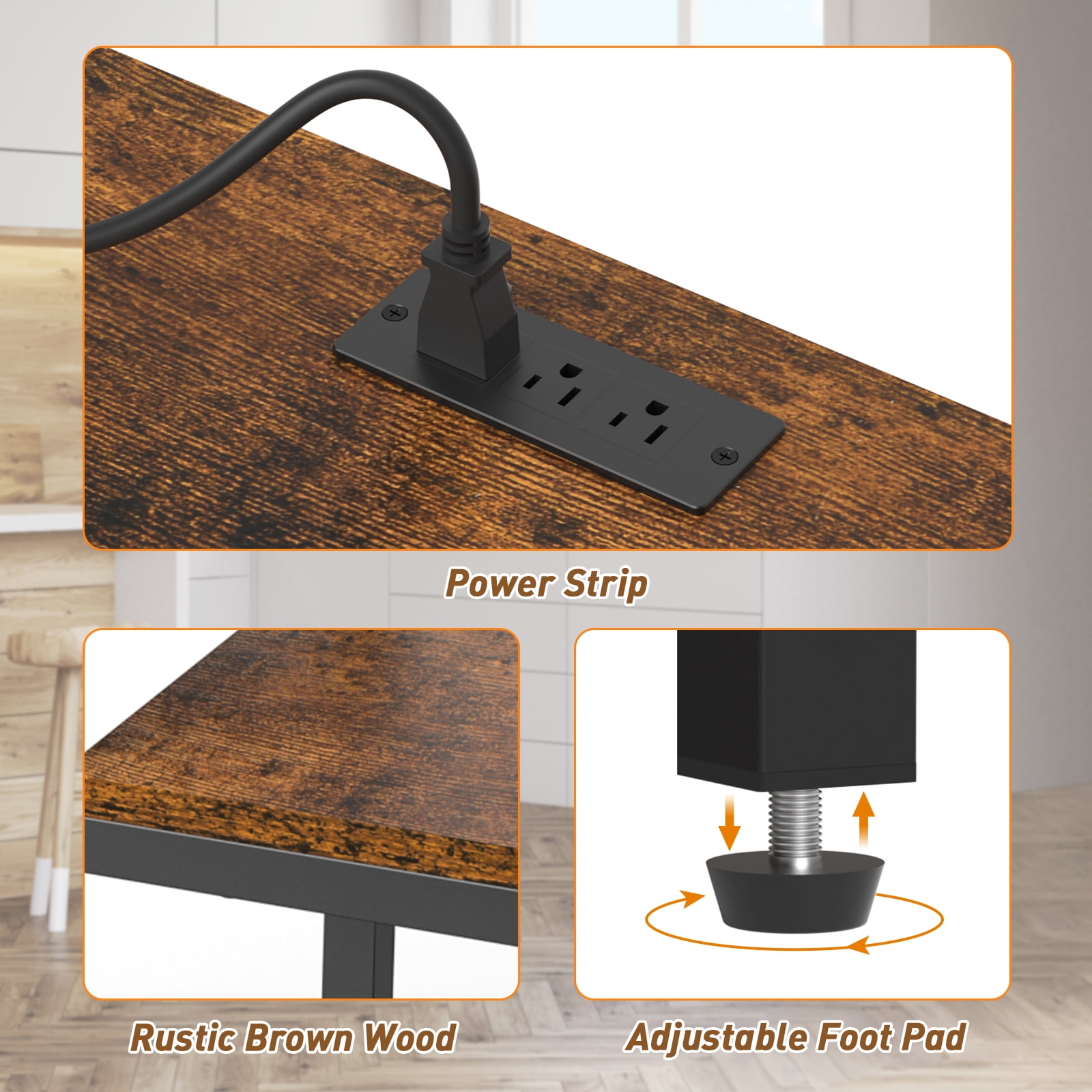 Baker's Rack with Power Strip and Mini Fridge Stand, Coffee Bar Storage Shelf with Side Table
