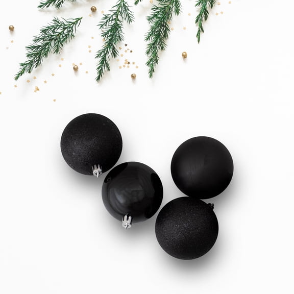 Northlight Shatterproof 4-Finish Christmas Ball Ornaments - 3" (75mm) - Jet Black - 16ct