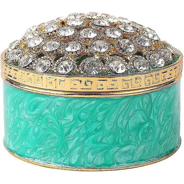 Caja de joyería redonda con bisagra de cristal esmaltado, adorno de joyería, caja de almacenamiento de anillos (verde)