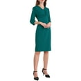 thumbnail image 4 of INSPIRE CHIC Women's 3/4 Sleeve Pencil Dress V Neck Pleated Front Vintage Wear to Work Sheath Dresses S Blue Green, 4 of 5