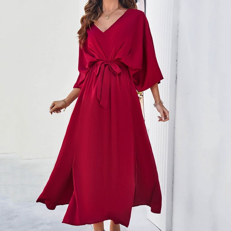 EHQJNJ Women Dresses Womens Solid Color Temperament Slim V Neck Dress Bodycon Formal Wedding Guest Midi Dresses Black Plus Size Dress Dark Red Dress - Walmart.com EHQJNJ Women Dresses Womens Solid Color Temperament Slim V Neck Dress Bodycon Formal Wedding Guest Midi Dresses Black Plus Size Dress Dark Red Dress - Walmart.com