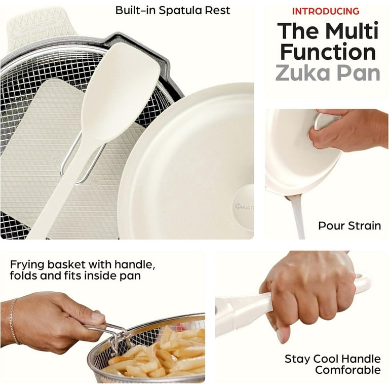 ZUKA Ceramic Pan by Granitestone, 6 Pc Non Toxic Ceramic Deep