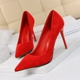 thumbnail image 5 of Zapatos de tacón alto con punta estrecha y boca poco profunda de gamuza para mujer, edición coreana, sexys, ajustados, para mujer, 5 of 5